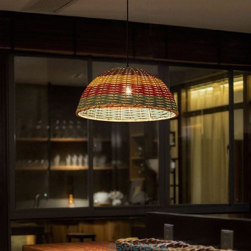 Bambus i rattan wisząca lampa kolorowy pasiasty odstęp ręcznie tkany abażur lampa sufitowa
