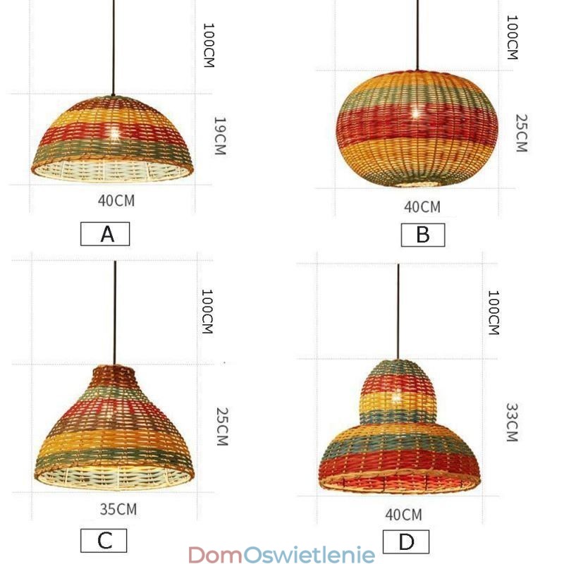 Bambus i rattan wisząca lampa kolorowy pasiasty odstęp ręcznie tkany abażur lampa sufitowa