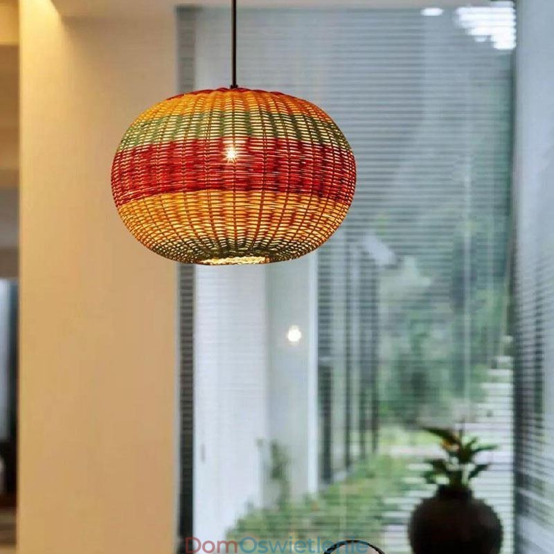 Bambus i rattan wisząca lampa kolorowy pasiasty odstęp ręcznie tkany abażur lampa sufitowa