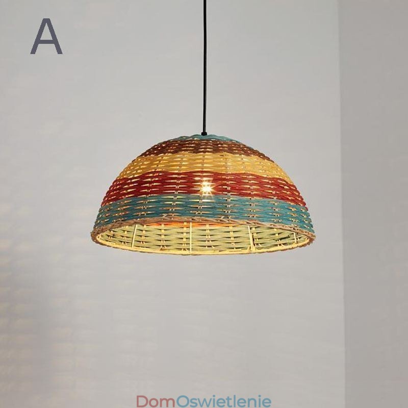 Bambus i rattan wisząca lampa kolorowy pasiasty odstęp ręcznie tkany abażur lampa sufitowa