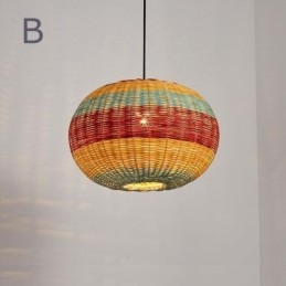 Bambus i rattan wisząca lampa kolorowy pasiasty odstęp ręcznie tkany abażur lampa sufitowa