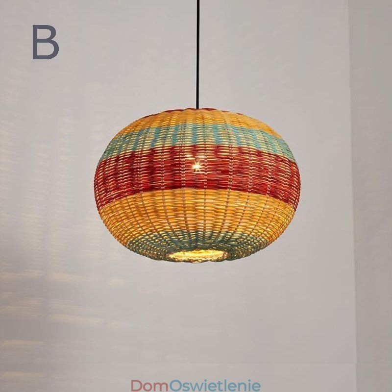 Bambus i rattan wisząca lampa kolorowy pasiasty odstęp ręcznie tkany abażur lampa sufitowa