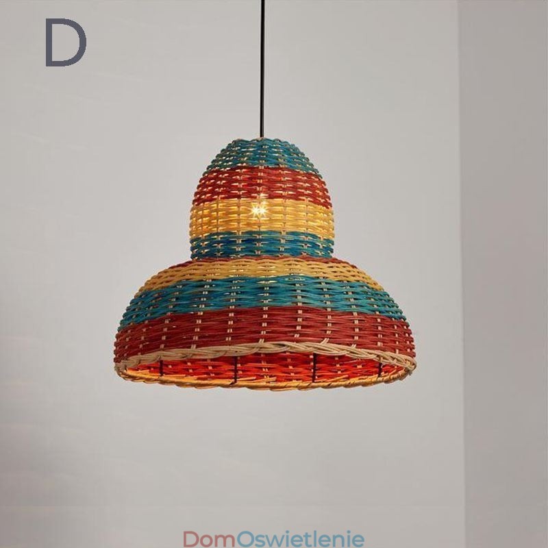 Bambus i rattan wisząca lampa kolorowy pasiasty odstęp ręcznie tkany abażur lampa sufitowa