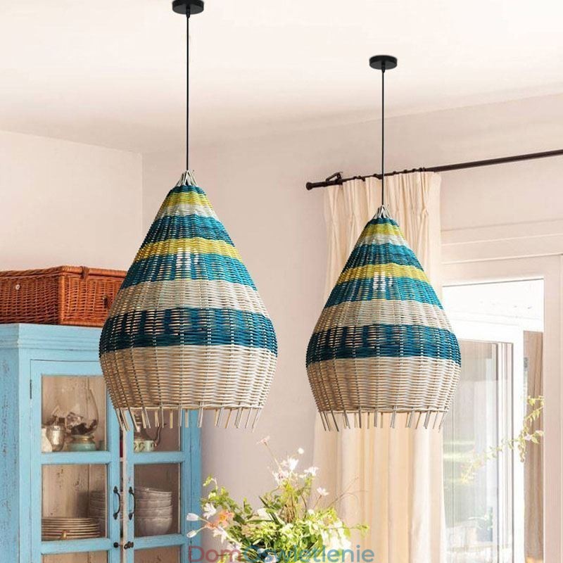 Lampa wisząca z bambusa i rattanu, abażur tkany ręcznie, lampa sufitowa w paski