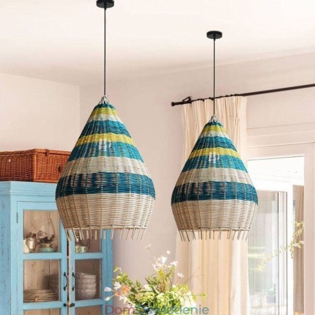 Lampa wisząca z bambusa i rattanu, abażur tkany ręcznie, lampa sufitowa w paski Lampa wisząca z bambusa i rattanu, abażur tkany ręcznie, lampa sufitowa w paski
