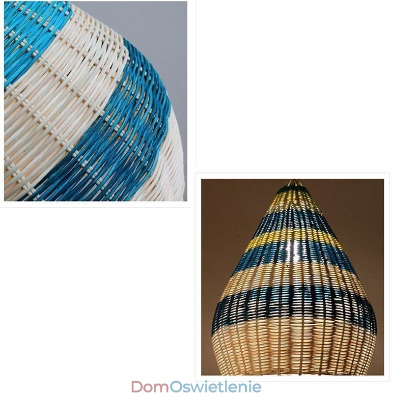 Lampa wisząca z bambusa i rattanu, abażur tkany ręcznie, lampa sufitowa w paski