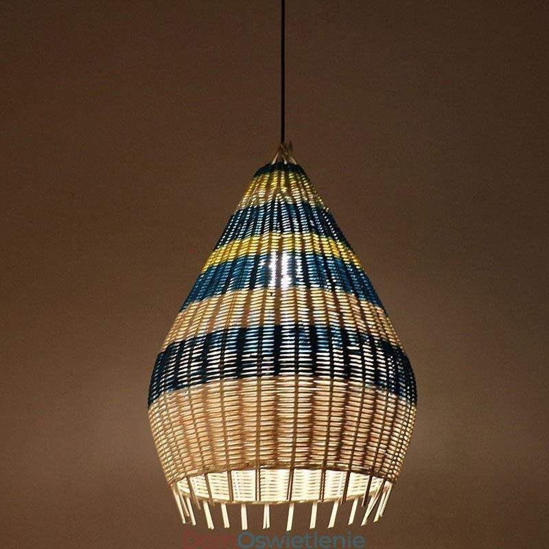 Lampa wisząca z bambusa i rattanu, abażur tkany ręcznie, lampa sufitowa w paski
