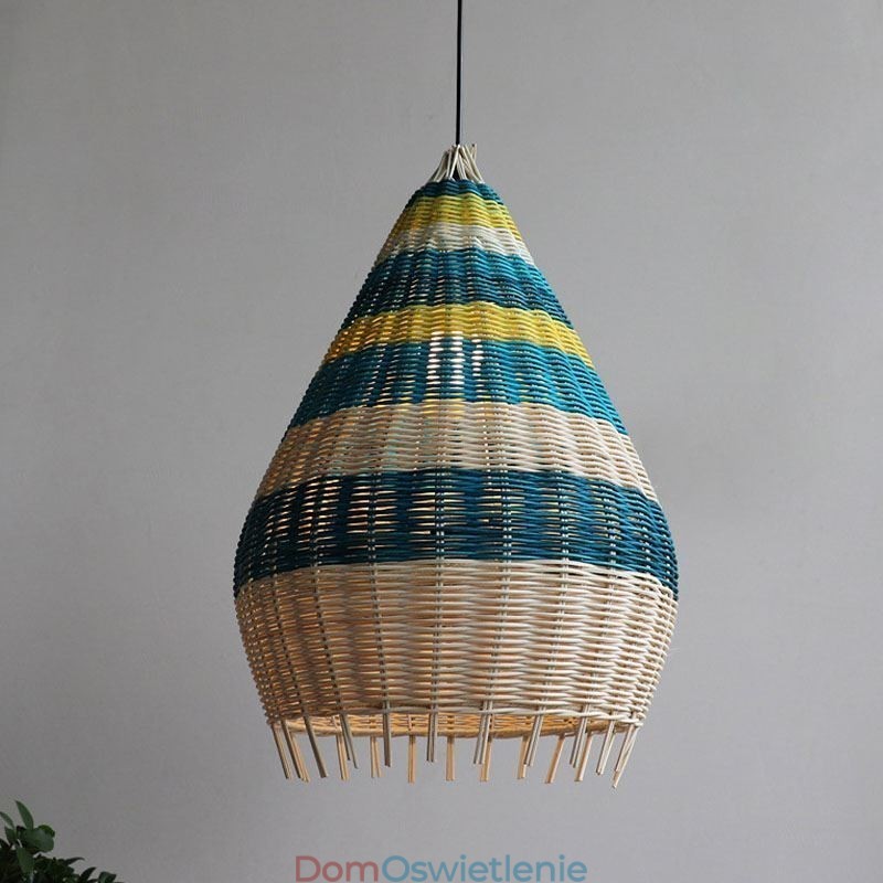 Lampa wisząca z bambusa i rattanu, abażur tkany ręcznie, lampa sufitowa w paski