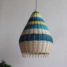 Lampa wisząca z bambusa i rattanu, abażur tkany ręcznie, lampa sufitowa w paski