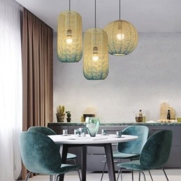 Wisząca lampa z papieru w stylu retro w stylu country w odcieniu niebieskiego