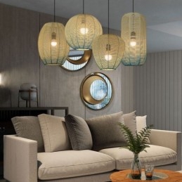 Wisząca lampa z papieru w stylu retro w stylu country w odcieniu niebieskiego