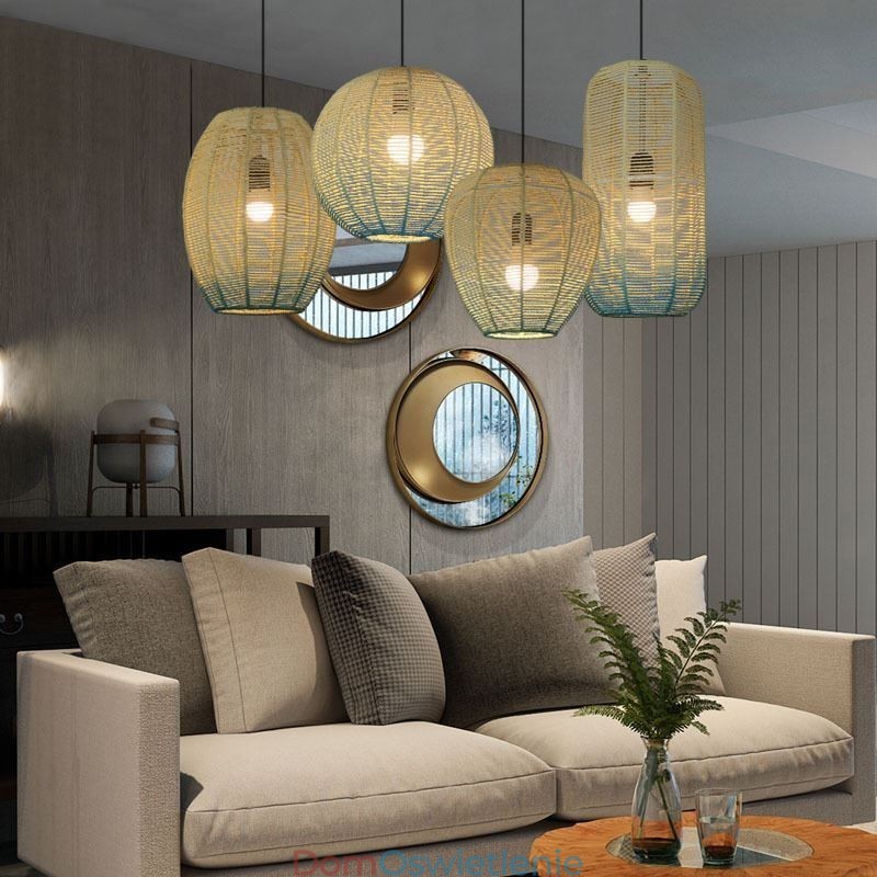Wisząca lampa z papieru w stylu retro w stylu country w odcieniu niebieskiego