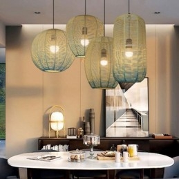 Wisząca lampa z papieru w stylu retro w stylu country w odcieniu niebieskiego