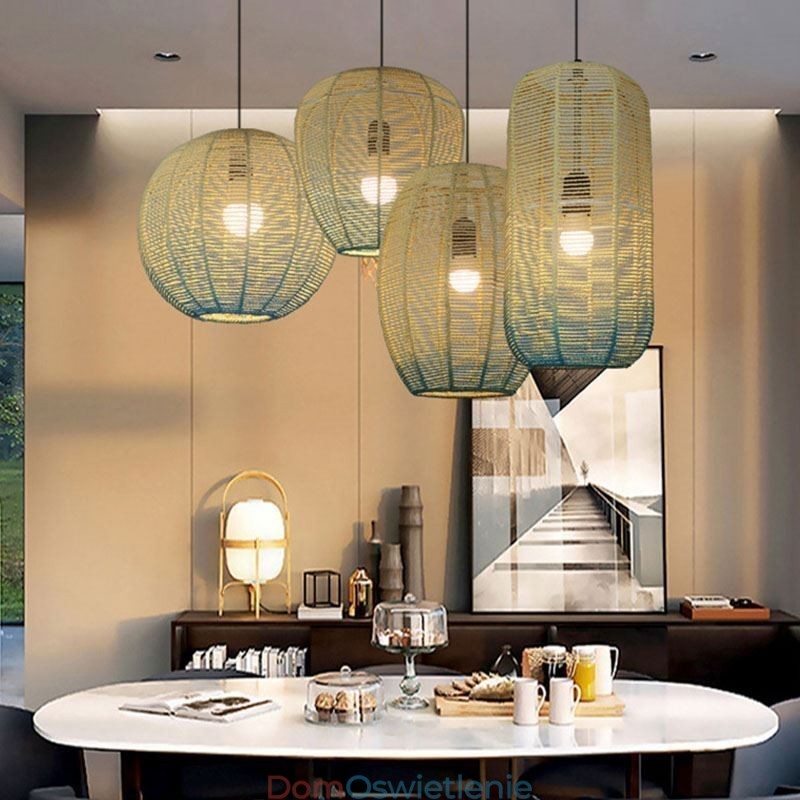 Wisząca lampa z papieru w stylu retro w stylu country w odcieniu niebieskiego