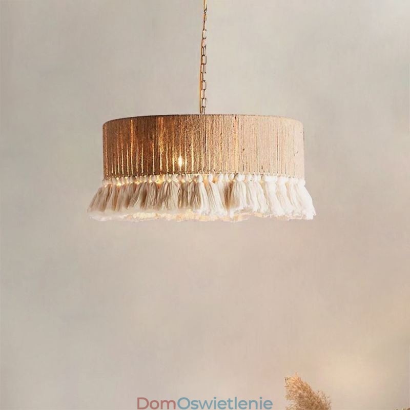 Retro lampa wisząca w stylu boho z frędzlami z liny konopnej