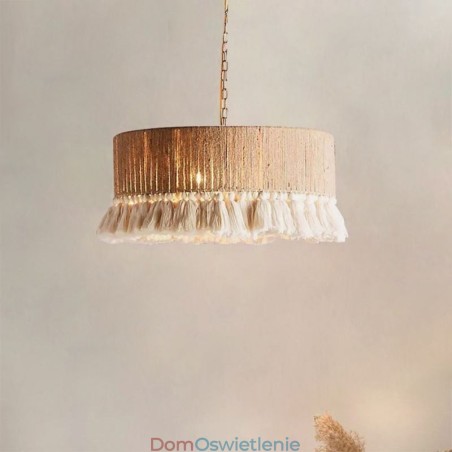 Retro lampa wisząca w stylu boho z frędzlami z liny konopnej Retro lampa wisząca w stylu boho z frędzlami z liny konopnej
