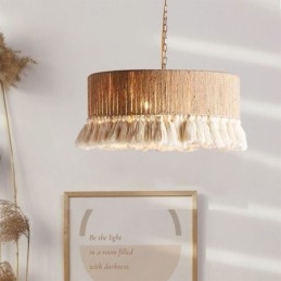 Retro lampa wisząca w stylu boho z frędzlami z liny konopnej