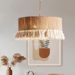 Retro lampa wisząca w stylu boho z frędzlami z liny konopnej