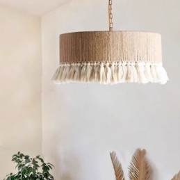 Retro lampa wisząca w stylu boho z frędzlami z liny konopnej