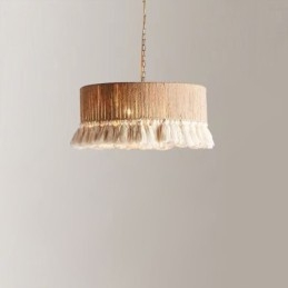 Retro lampa wisząca w stylu boho z frędzlami z liny konopnej