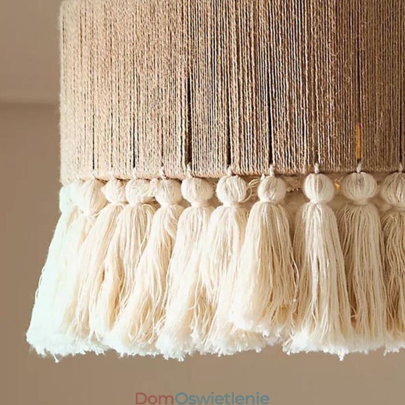 Retro lampa wisząca w stylu boho z frędzlami z liny konopnej