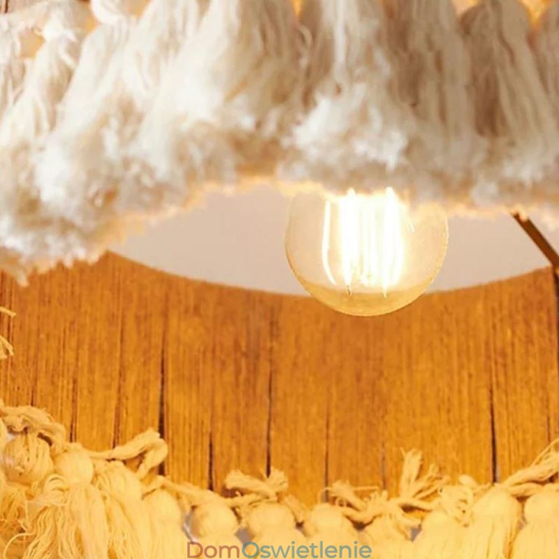 Retro lampa wisząca w stylu boho z frędzlami z liny konopnej