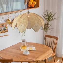 Wisząca lampa rattanowa Lotus Cafe Retro Rattan Art Ceiling Light