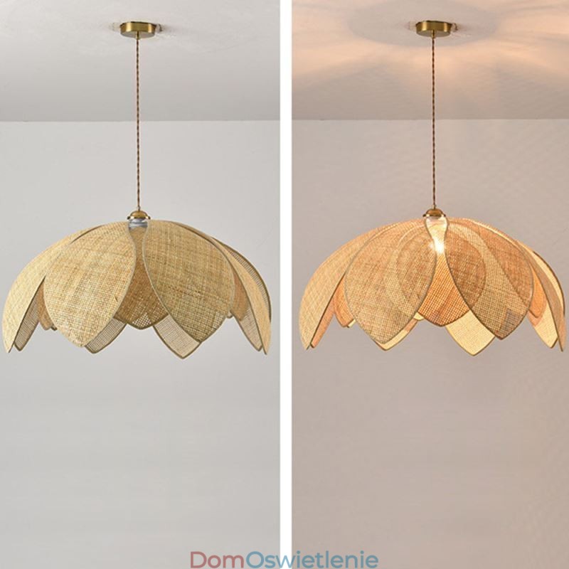 Wisząca lampa rattanowa Lotus Cafe Retro Rattan Art Ceiling Light