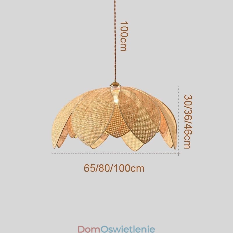 Wisząca lampa rattanowa Lotus Cafe Retro Rattan Art Ceiling Light