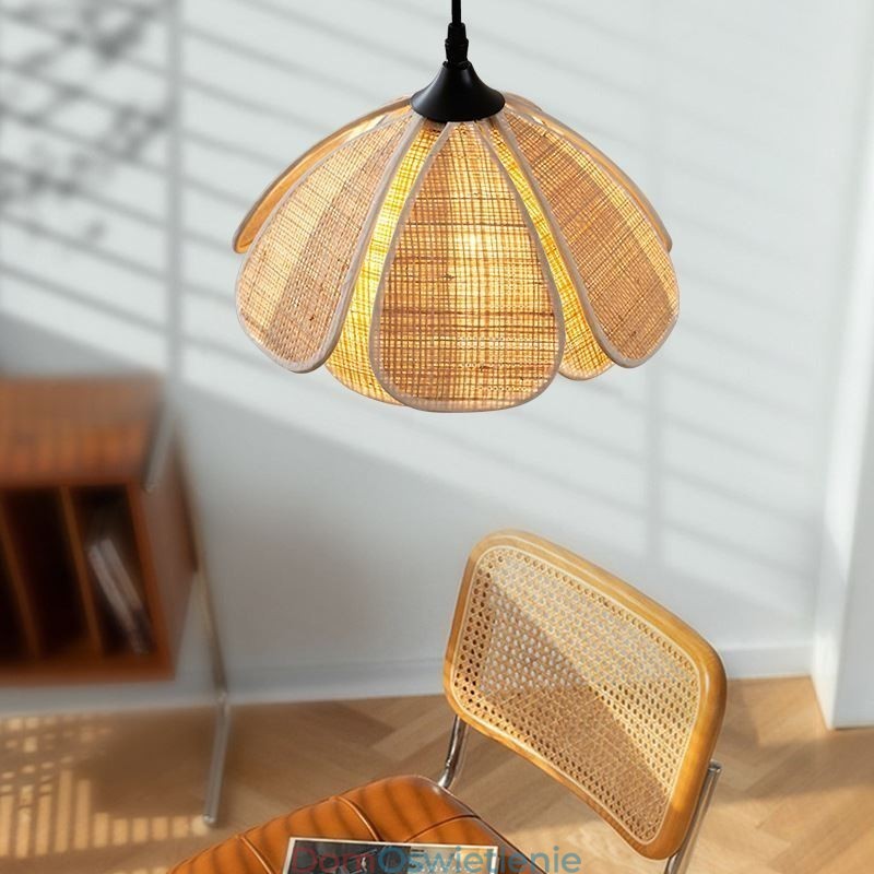 Lampa wisząca z rattanu Lampa sufitowa retro z rattanu