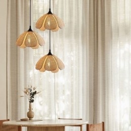 Lampa wisząca z rattanu Lampa sufitowa retro z rattanu