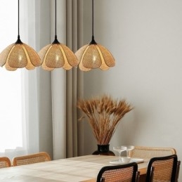 Lampa wisząca z rattanu Lampa sufitowa retro z rattanu