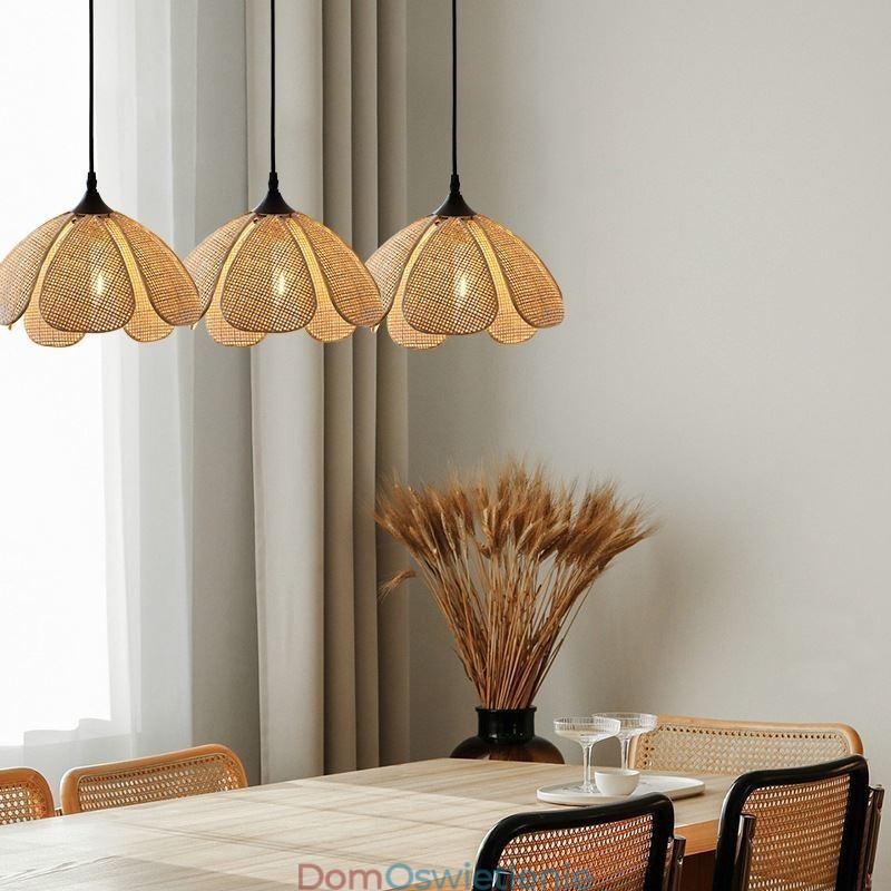 Lampa wisząca z rattanu Lampa sufitowa retro z rattanu