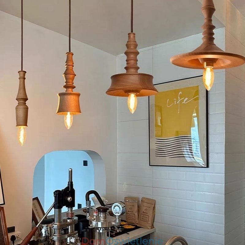 Wisząca lampa z drewna kauczukowego Ins Vintage wisząca lampa