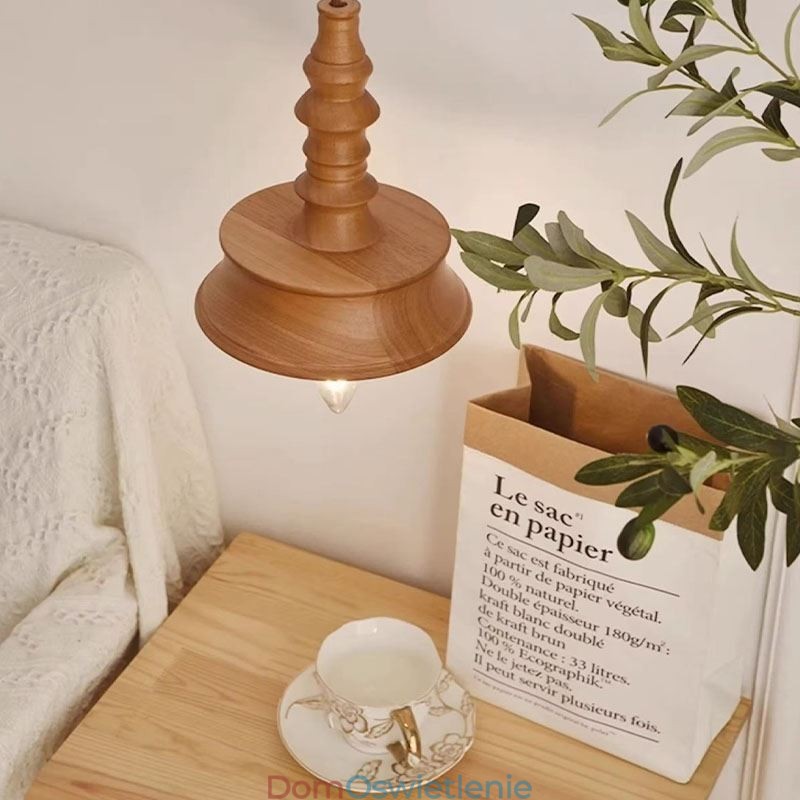 Wisząca lampa z drewna kauczukowego Ins Vintage wisząca lampa