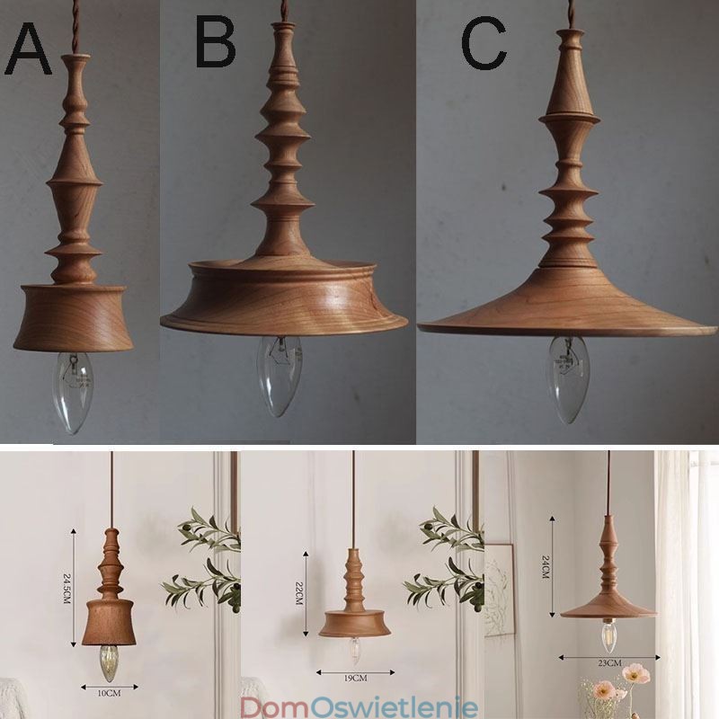 Wisząca lampa z drewna kauczukowego Ins Vintage wisząca lampa