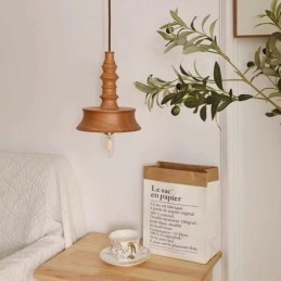 Wisząca lampa z drewna kauczukowego Ins Vintage wisząca lampa