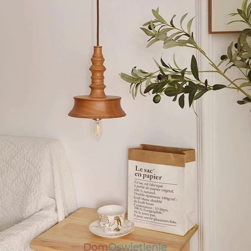 Wisząca lampa z drewna kauczukowego Ins Vintage wisząca lampa