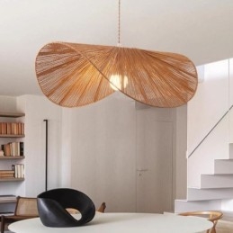 Retro Wisząca Lampa Kreatywna Wabi Sabi Słomkowy Kapelusz Konopna Lina Sufitowa