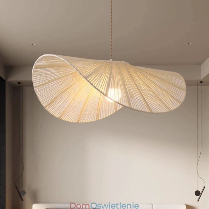 Retro Wisząca Lampa Kreatywna Wabi Sabi Słomkowy Kapelusz Konopna Lina Sufitowa