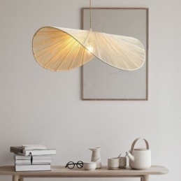 Retro Wisząca Lampa Kreatywna Wabi Sabi Słomkowy Kapelusz Konopna Lina Sufitowa