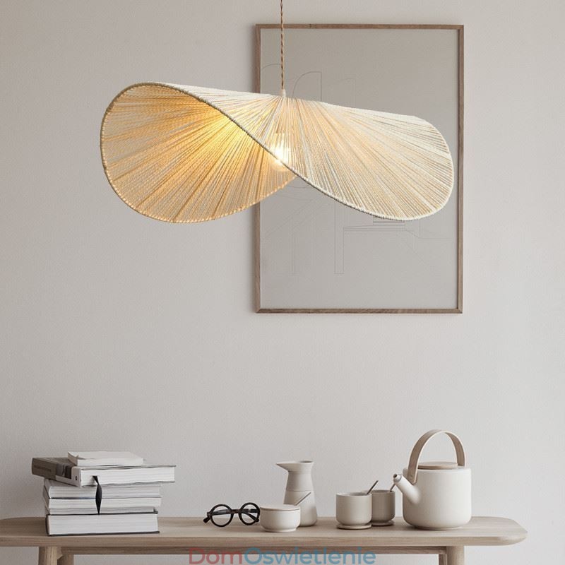 Retro Wisząca Lampa Kreatywna Wabi Sabi Słomkowy Kapelusz Konopna Lina Sufitowa