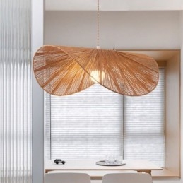 Retro Wisząca Lampa Kreatywna Wabi Sabi Słomkowy Kapelusz Konopna Lina Sufitowa