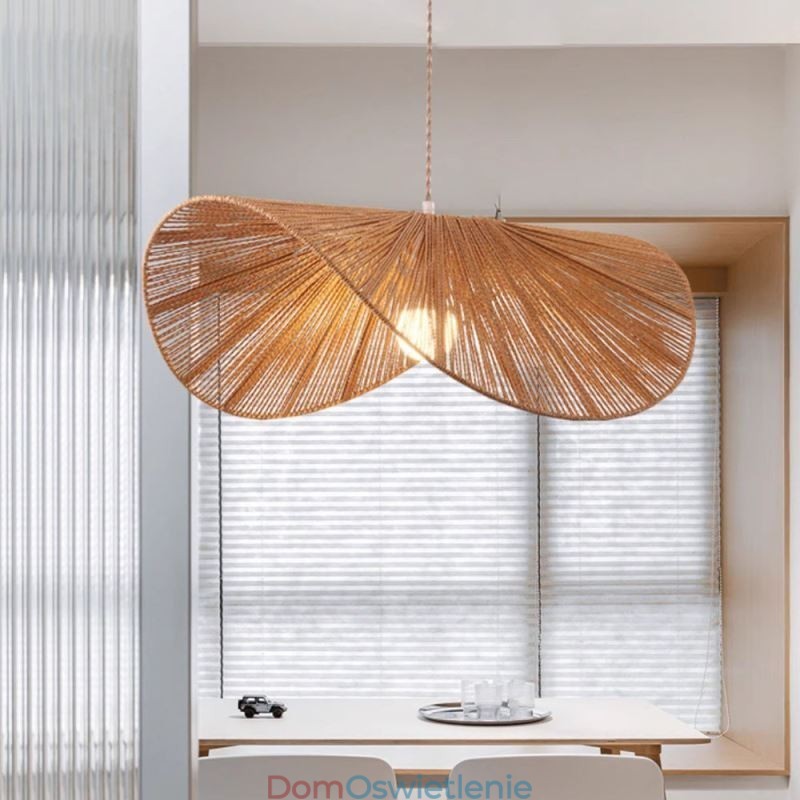 Retro Wisząca Lampa Kreatywna Wabi Sabi Słomkowy Kapelusz Konopna Lina Sufitowa