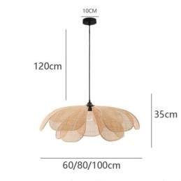 Wisząca lampa wisząca z płatkami rattanu Wabi Sabi Style, ręcznie tkana lampa sufitowa z rattanu