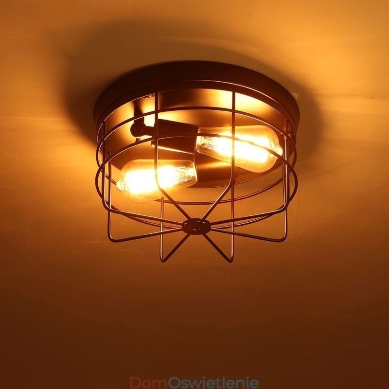 Przemysłowa metalowa klatka sufitowa, rustykalna lampa sufitowa, oprawa sufitowa