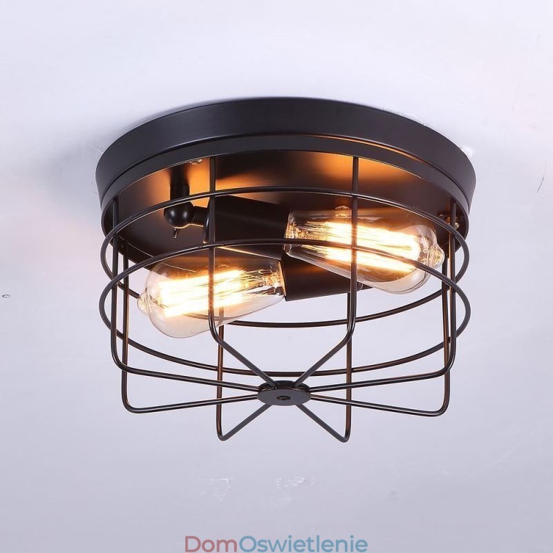 Przemysłowa metalowa klatka sufitowa, rustykalna lampa sufitowa, oprawa sufitowa