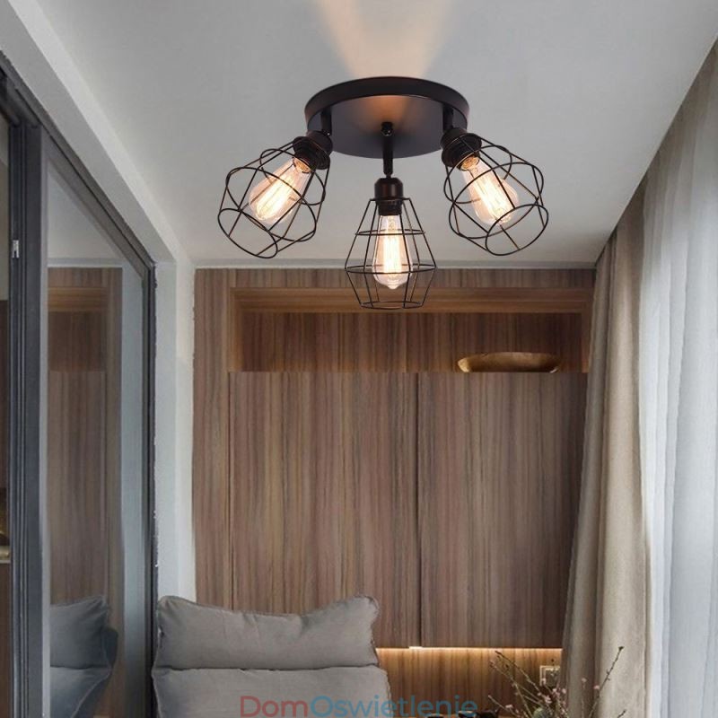 Przemysłowa oprawa oświetleniowa sufitowa do montażu podtynkowego, 3-punktowa metalowa lampa sufitowa w klatce