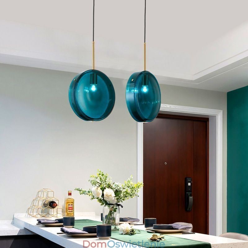 Okrągła lampa wisząca ze szkła w kształcie ciasta, nowoczesna minimalistyczna lampa sufitowa z kutego żelaza