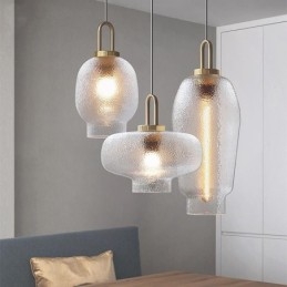 Mrożone szkło wiszące lampa nowoczesna minimalistyczna lampa sufitowa z kutego żelaza
